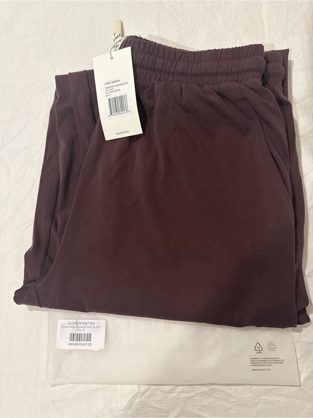 New Cozy Earth Studio Cropped Wide Leg Pant Medium MSRP $98 Raisin - Picture 5 of 6